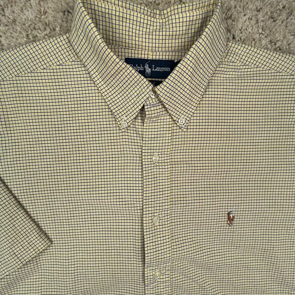 Ralph Lauren Button Up Short Sleeve Shirt XL Yellow Purple Check Blake Cotton - Picture 1 of 9